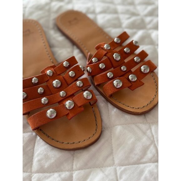 Marc Fisher LTD pava studded flat slide sandal slip-on shoe leather womens burnt - Picture 3 of 7